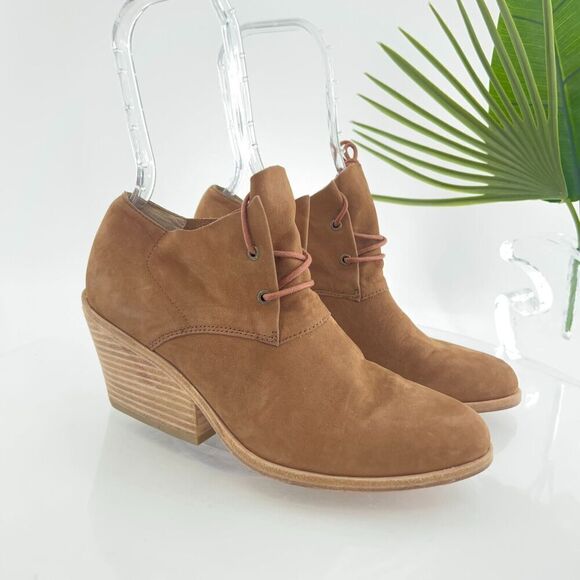 Eileen Fisher Women's Charlie Boot Size 7.5 Block Heel Lace Up Brown Leather - Picture 1 of 12